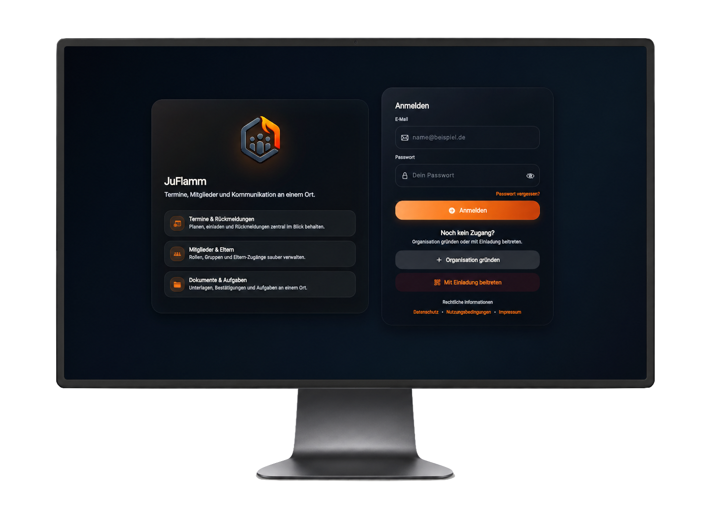 JuFlamm Web-App auf einem Monitor